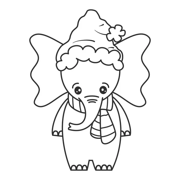 Cute Cartoon Character Black White Baby Elephant Santa Claus Hat — Stockvektor