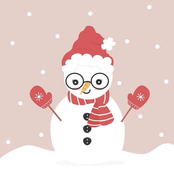 Carino Personaggio Dei Cartoni Animati Pupazzo Neve Divertente Inverno Vacanze — Vettoriale Stock