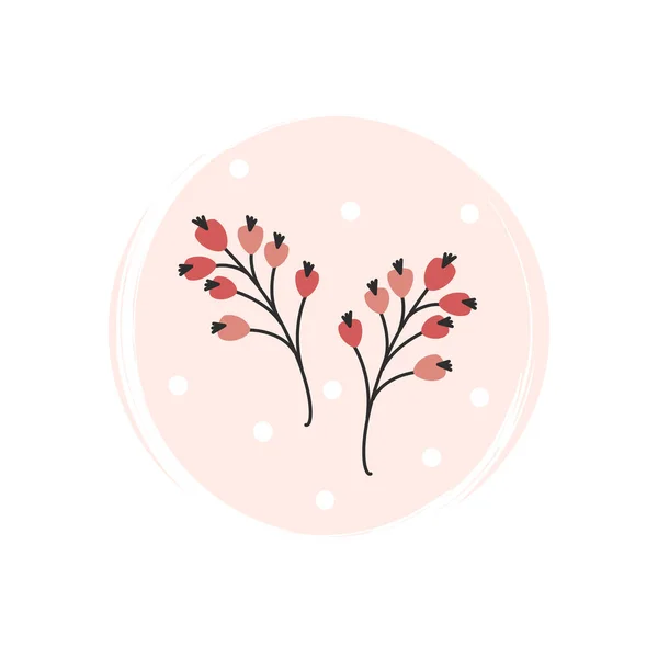 Cute Christmas Branches Red Berries Icon Vector Illustration Circle Brush — стоковый вектор