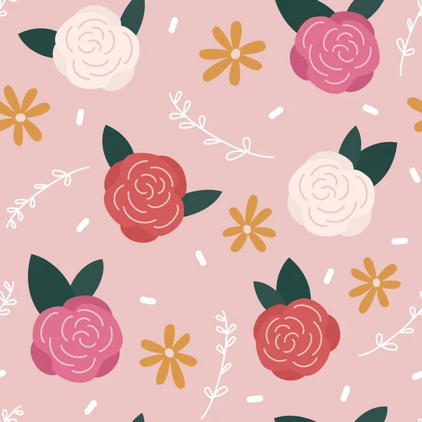 Mignon Joli Motif Vectoriel Floral Sans Couture Illustration Fond Avec — Image vectorielle