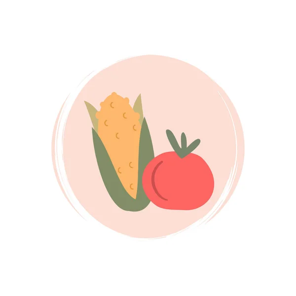 Logotipo Bonito Vetor Ícone Com Espiga Legumes Tomate Ilustração Círculo — Vetor de Stock