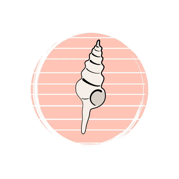 Симпатичный Логотип Иконка Вектор Раковиной Полосатом Фоне Иллюстрация Круге Истории — стоковый вектор