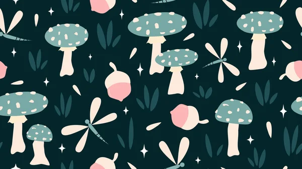 Mignon Motif Vectoriel Sans Couture Illustration Fond Avec Des Champignons — Image vectorielle