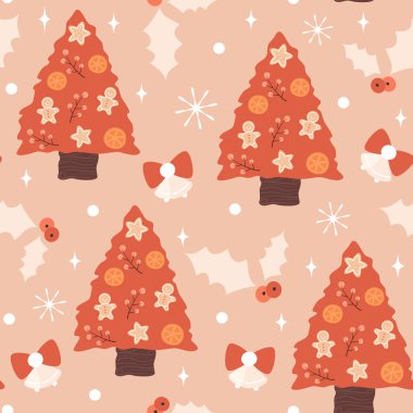 Kırmızı Noel ağaçlarıyla kusursuz desen