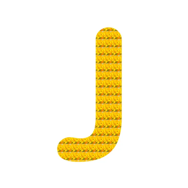 字母J以黄色芥末花的形式隔离在白色上 字母拼音 — 图库照片
