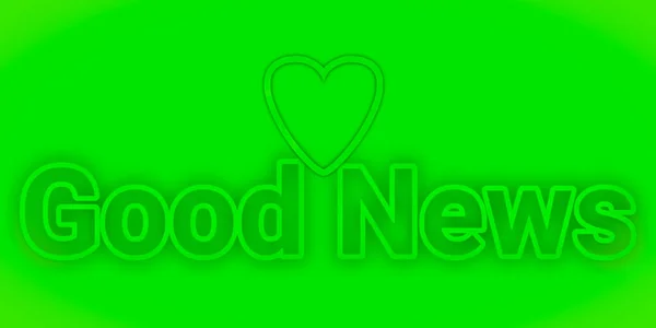 Uma Renderização Boa Notícia Texto Isolado Verde Com Forma Coração — Fotografia de Stock