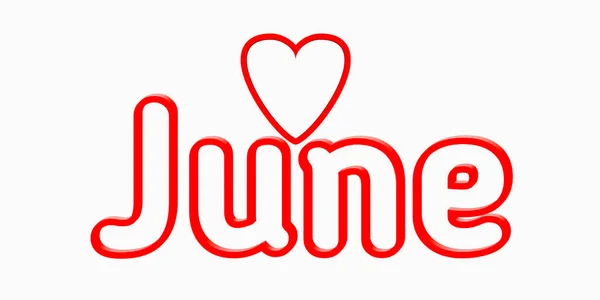Rendering Red June Text Isolated White Background Red Heart Shape — Stock Photo, Image