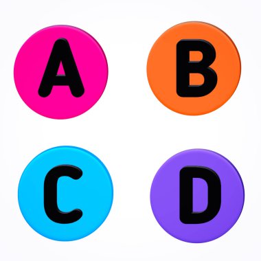 Renkli yuvarlak şekilli Siyah ABCD metin Beyaz üzerinde izole