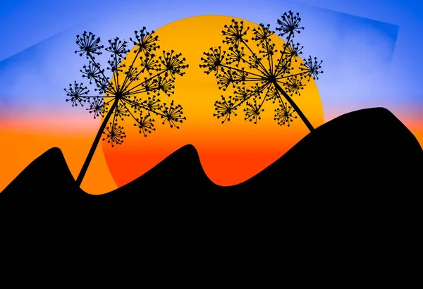 Silhouettes Sunrise Mountains Trees Illustration — Stock Photo, Image