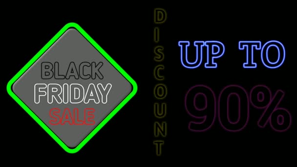 Black Friday Sprzedaż Neon Animacja Znak Czarnym Tle Rabat Tekstu — Wideo stockowe