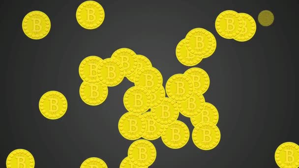 Падающие Криптовалютные Монеты Символизируют Анимацию Литовом Черном Фоне Символика Дождя — стоковое видео