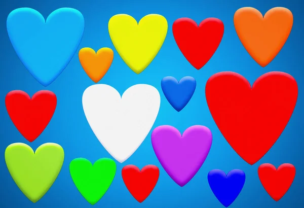 Illustration Colorful Hearts Abstract Isolated Blue Background — Stock Photo, Image