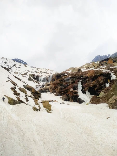 Beautiful Stones Covered Snow Summer Mountain Summer Landscape — Stockfoto