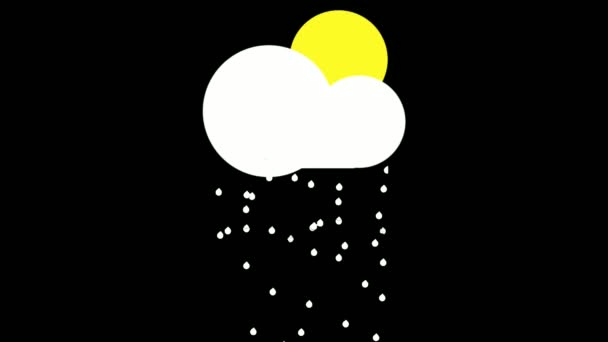 Rain Sunny Day Weather Animated Icon Video Black Background Loop — Stock Video