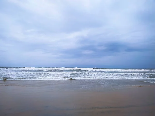 Soft Wave Sea Sand Beach Cloudy Sky — Foto de Stock