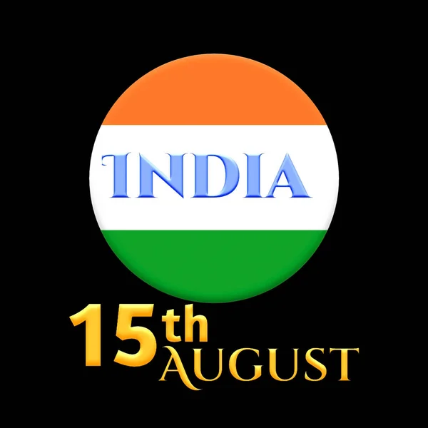 India Flag Glossy Ilustracja Okrągły Guzik Słowo Angielski Odizolowany Czarnym — Zdjęcie stockowe