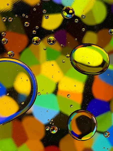 Abstract Macro Photography Colorful Background Oil Drops Air Bubbles Floating — Stock Photo, Image