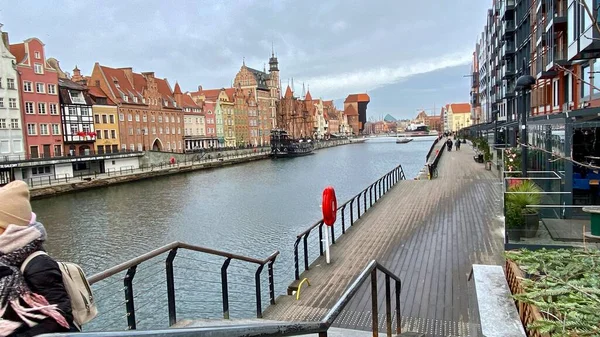 Gdansk Poland January 2022 Old Town Historic Buildings Motlawa River — Zdjęcie stockowe