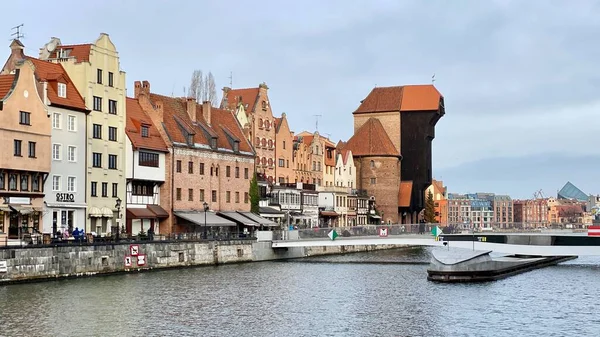 Gdansk Poland January 2022 Old Town Historic Buildings Motlawa River — Zdjęcie stockowe