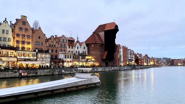 Danzig Polen Januar 2022 Altstadt Historische Gebäude Fluss Motlawa Abend — Stockfoto