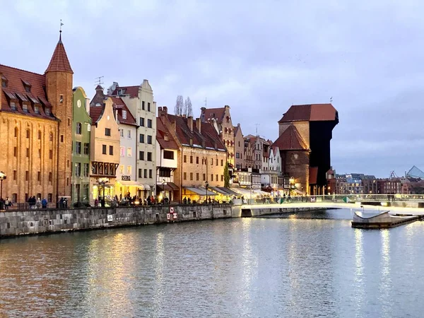 Gdansk Poland January 2022 Old Town Historic Buildings Motlawa River — Zdjęcie stockowe