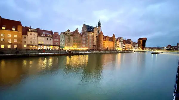 Gdansk Poland January 2022 Old Town Historic Buildings Motlawa River — стоковое фото