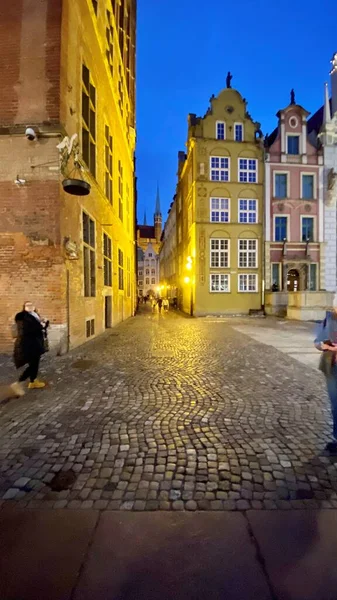 Gdansk Poland January 2022 Old Town Historic Buildings Dluga Street — Fotografia de Stock