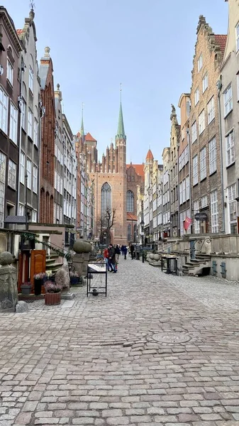 Gdansk Poland January 2022 Old Town Historic Buildings Colorful Tenement — Stock Photo, Image