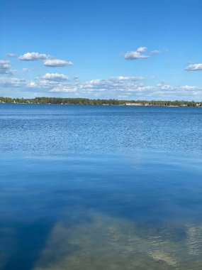 blue sky with clouds clear water lake view