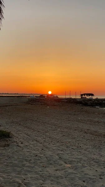Empty Beaches Sunrise Orange Sky Calm Can — Zdjęcie stockowe