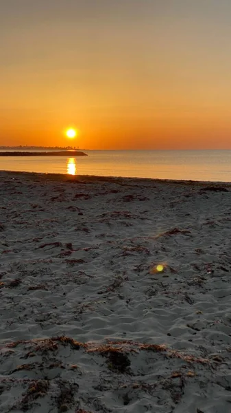 Empty Beaches Sunrise Orange Sky Calm Can — Fotografia de Stock