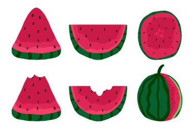 Elle çizilmiş sulu karpuz dilimleri. Lezzetli karpuz..