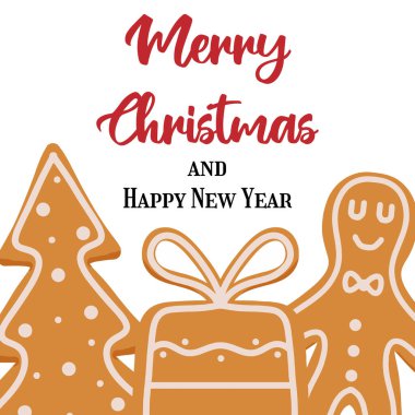 Elle çizilmiş zencefilli kek ağacı. Noel kartı. Metin için Noel şablonu.