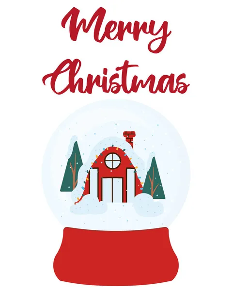 Yeni yıl eviyle el yapımı cam kar küresi. Noel kar küresi. İllüstrasyon posterler, baskılar, kartlar, çıkartmalar için uygundur.