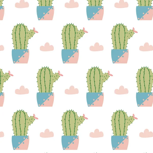 รูปแบบที่วาดด้วยมือไร้รอยต่อกับแคคตัสในหม้อ รูปแบบที่มีการออกดอก cacti รูปแบบเหมาะสําหรับห่อกระดาษสิ่งทอพิมพ์ . — ภาพเวกเตอร์สต็อก