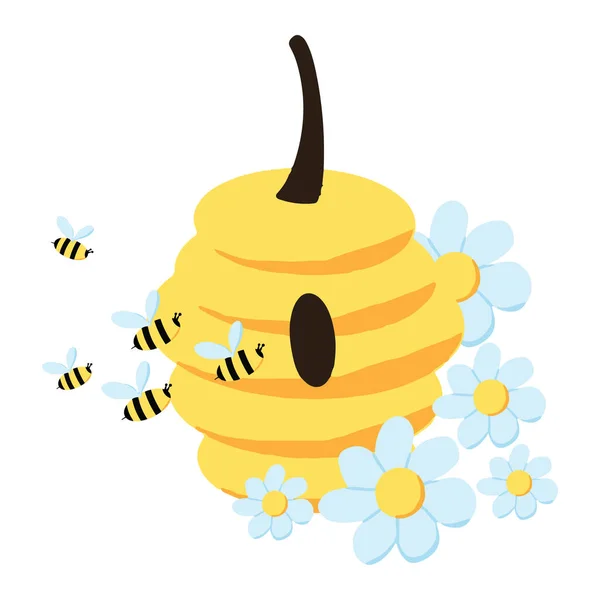 Cartel dibujado a mano con colmena y abejas. Cartel o postal para una tienda de miel. Concepto miel. — Archivo Imágenes Vectoriales