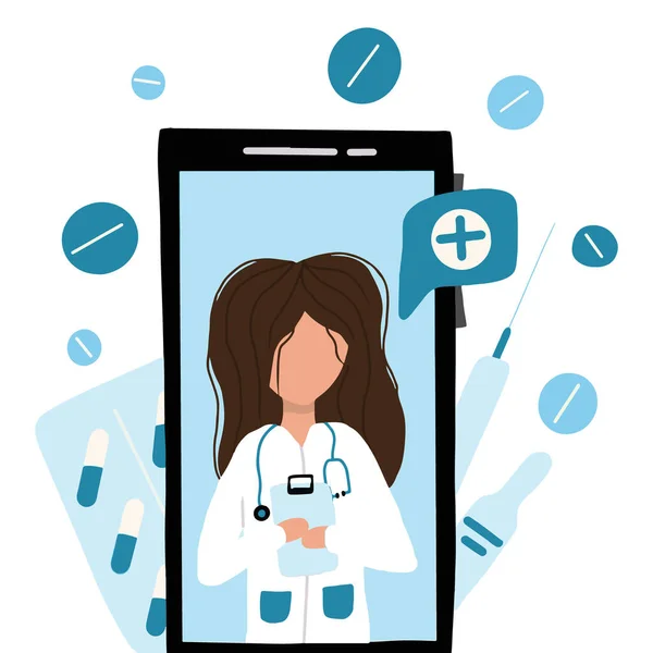 Çevrimiçi doktor danışmanlığı elle çizilmiş bir kavram. İnternet üzerinden tıbbi teşhisler. Hasta iniş sayfası web sitesi için tavsiye veren özel doktor. .