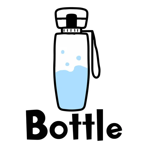 Ручной плакат с бутылкой воды. Пей побольше воды. Многоразовая пластиковая бутылка. Стеклянная бутылка. — стоковый вектор