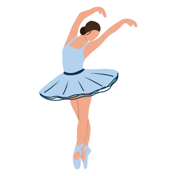 Vector elegante bailarina en un vestido de tutú azul bailando en zapatos puntiagudos. Mujer hermosa bailarina de teatro clásico en un fondo aislado. Ilustración bailarina de ballet — Vector de stock