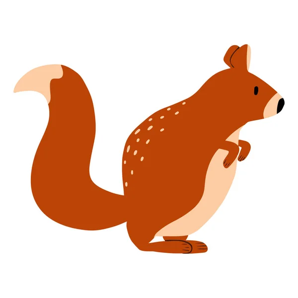 Illustrazione per bambini di uno scoiattolo carino isolato su uno sfondo bianco. Forest scoiattolo disegnato a mano con stile cartone animato. — Vettoriale Stock