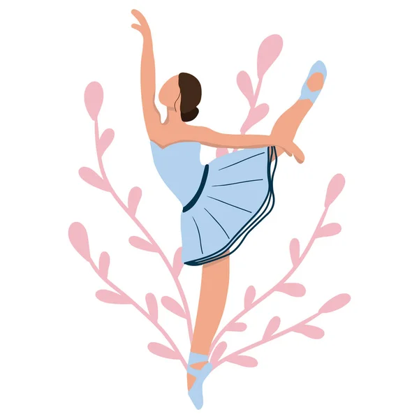 Vector elegante Ballerina in einem blauen Tutu-Kleid, das auf Spitzenschuhen tanzt. Schöne klassische Theatertänzerin auf isoliertem Hintergrund. Illustration Balletttänzer — Stockvektor