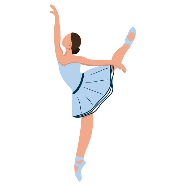 Vetor bailarina elegante em um vestido de tutu azul dançando em sapatos pontiagudos. Feminino bela personagem dançarina de teatro clássico em fundo isolado. Ballet dançarina ilustração — Vetor de Stock