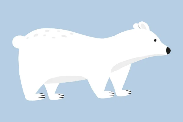 Ilustracja niedźwiedzia polarnego odizolowana na niebieskim tle. Cute ręcznie rysowane niedźwiedź polarny w stylu kreskówki. — Wektor stockowy