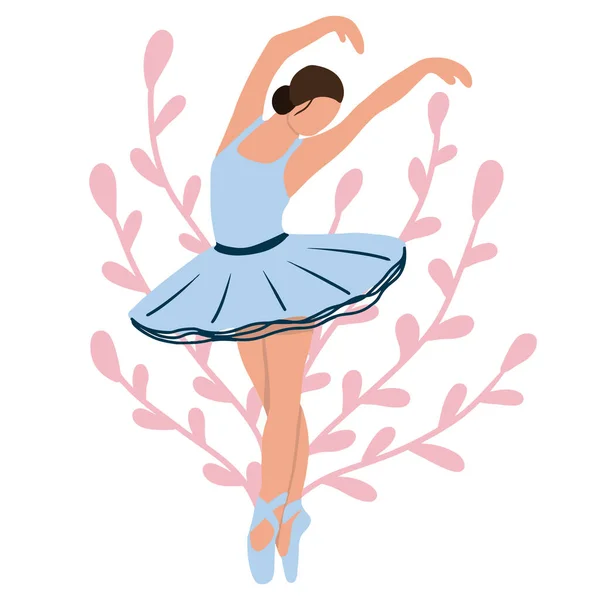 Vector elegante Ballerina in einem blauen Tutu-Kleid, das auf Spitzenschuhen tanzt. Schöne klassische Theatertänzerin auf isoliertem Hintergrund. Illustration Balletttänzer — Stockvektor