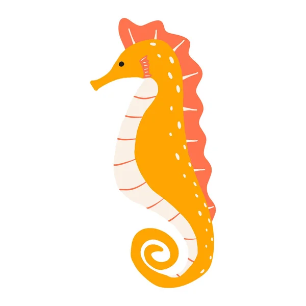 Illustration pour enfants d'hippocampe isolé sur fond blanc. hippocampe lumineux dessiné à la main dans le style de dessin animé. — Image vectorielle