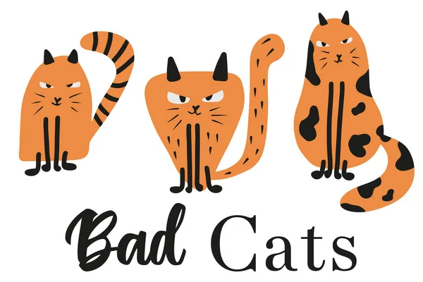 Dětská ilustrace zlých koček. Ručně kreslené ilustrace zázvorových koček. Plakát zlých koček. — Stockový vektor