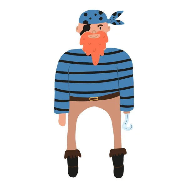 Vector illustratie van leuke mannelijke piraat met rode baard. piraat met haak en vest. — Stockvector