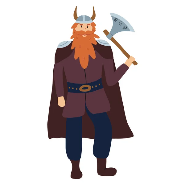 Vector illustration of viking man. Viking with an ax in his hand. Isolated on white background. — Stock Vector