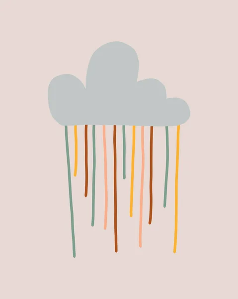 ภาพเวกเตอร์ของเมฆน่ารักในสไตล์โบโฮ น่ารักมือวาดเมฆ boho กับฝนสี ตกแต่งห้องเด็กสไตล์โบโฮ . — ภาพเวกเตอร์สต็อก