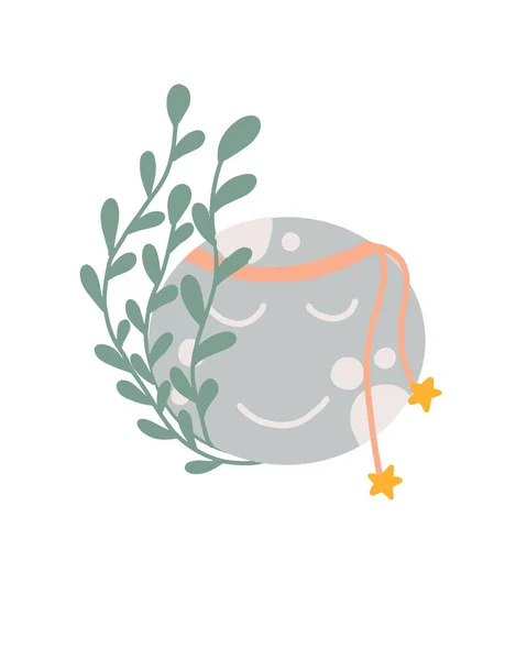 Ilustrație vectorială a lunii drăguțe în stilul boho pentru copii. Boho stil pepinieră decorare. Luna este decorată cu frunze. — Vector de stoc